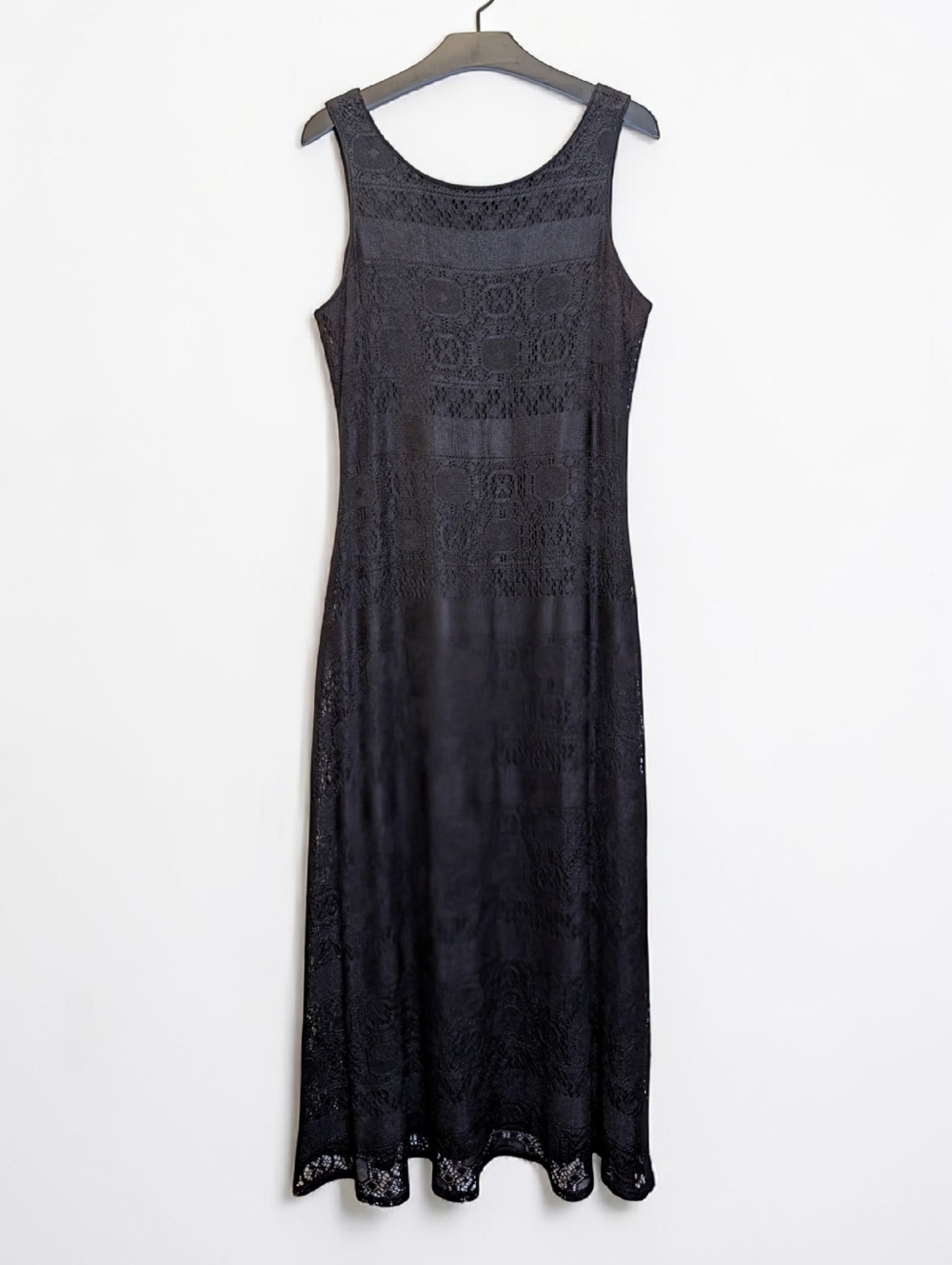 Narcissus Vintage 70's Crochet Maxi Dress Sleeveless Black Whimsy Goth Witchy
